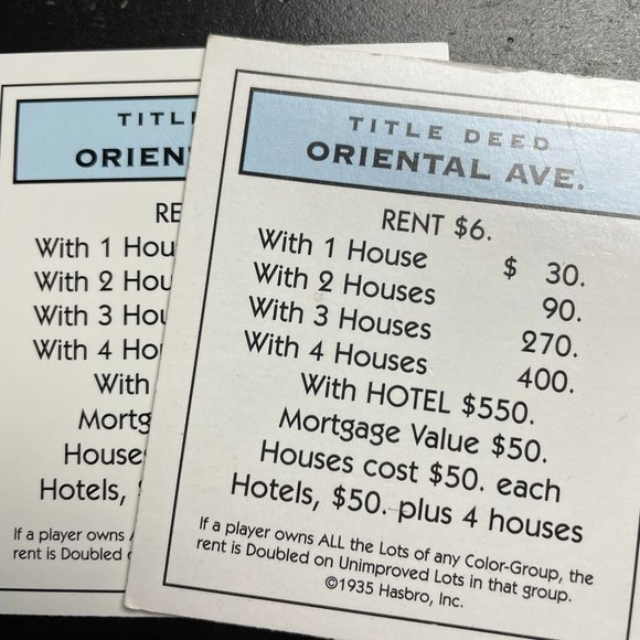 Monopoly Classic Oriental Ave Property Title Deed Card Replacement u - Picture 3 of 5